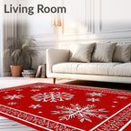 Red White Snowflake Bordered Classic Rug