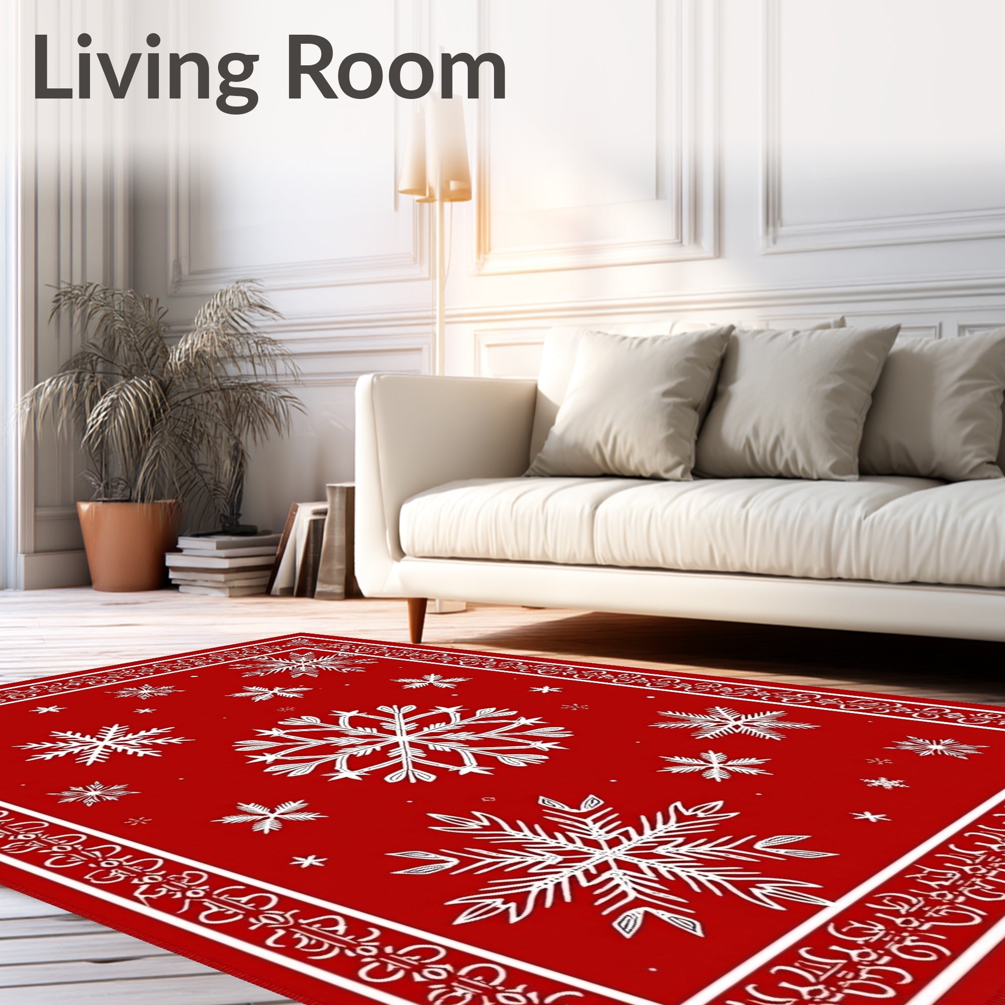Red White Snowflake Bordered Classic Rug