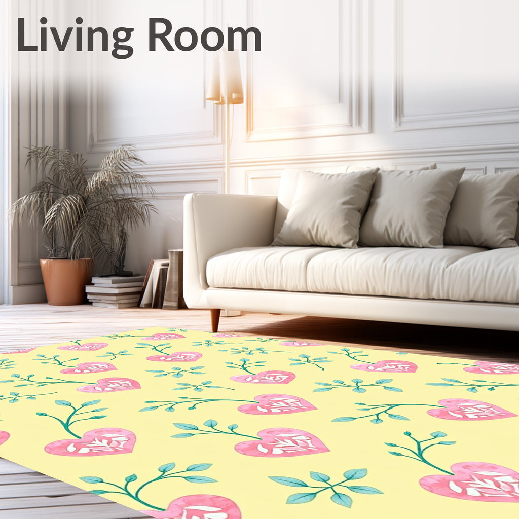 Pink Watercolor Heart Branch Collection Rug