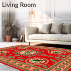 Crimson Red Bird Floral Medallion Rug