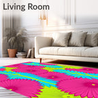Vibrant Pink Cyan Green Floral Composition Rug