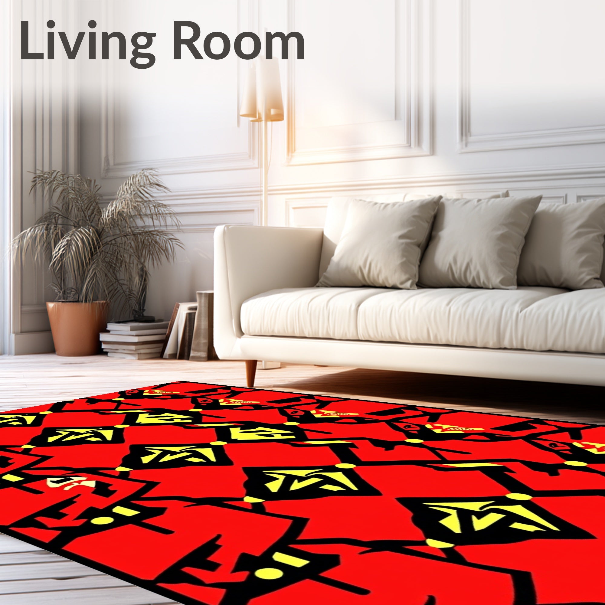Bold Red Yellow Geometric Tribal Rug
