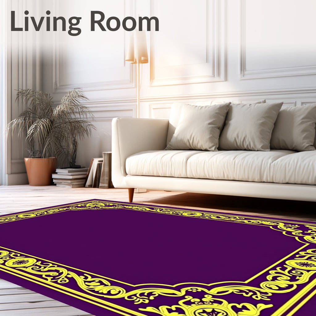Vibrant Yellow Floral Border Purple Rug