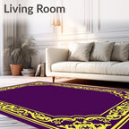 Vibrant Yellow Floral Border Purple Rug