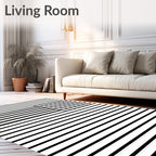 Modern Black White Stripe Field Rug