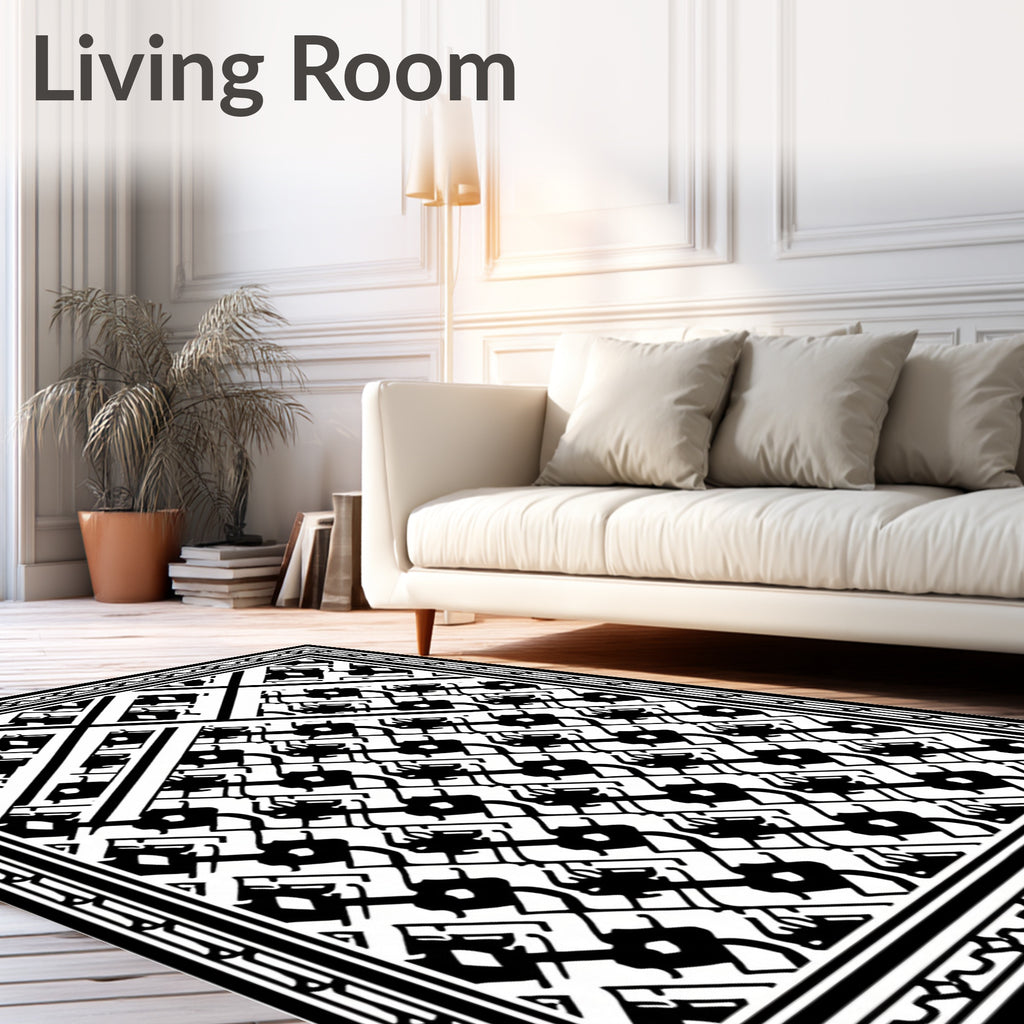 Monochrome Geometric Interlocking Lattice Rug
