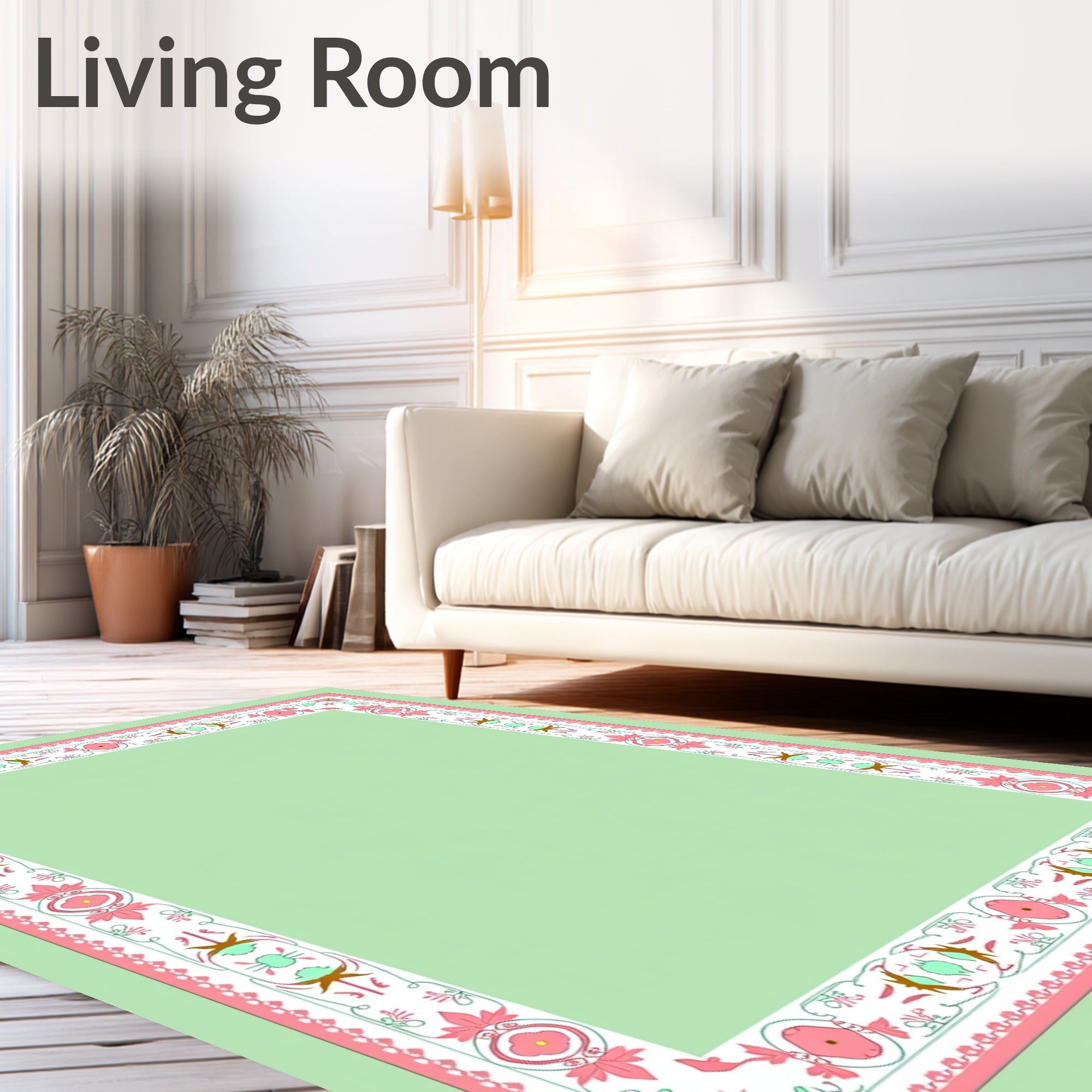 Vintage Pink Floral Foliage Border Rug