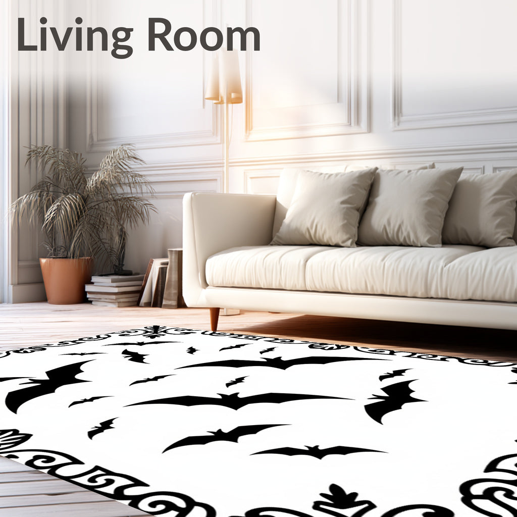 Black Bat Swarm Flying Silhouette Rug