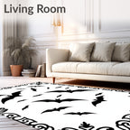 Black Bat Swarm Flying Silhouette Rug