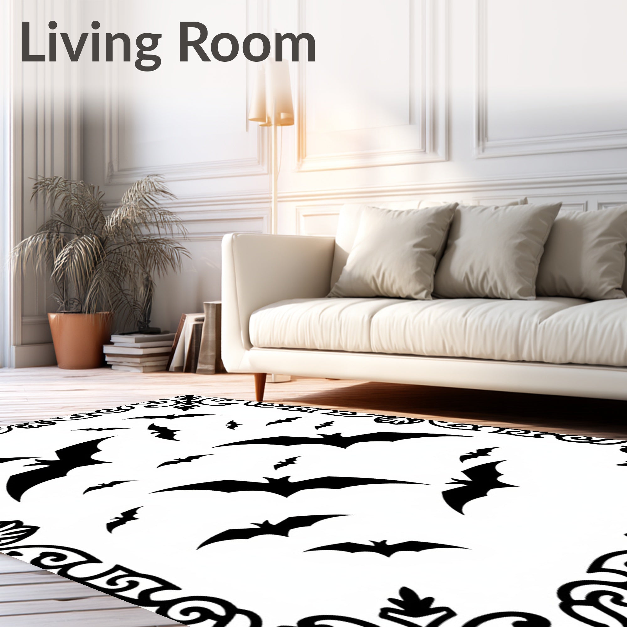Black Bat Swarm Flying Silhouette Rug