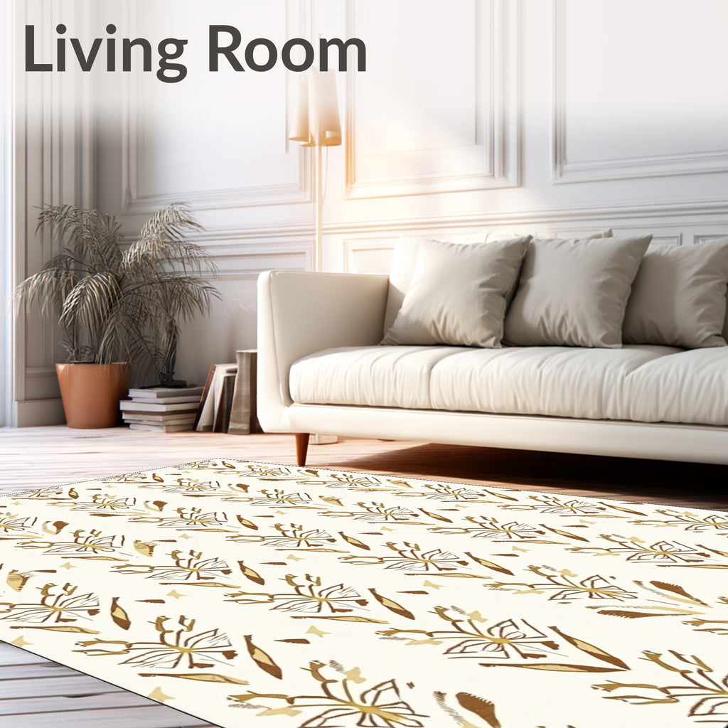 Earthy Golden Brown Botanical Stripe Rug