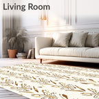 Earthy Golden Brown Botanical Stripe Rug