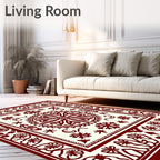 Deep Red Stylized Floral Medallion Rug