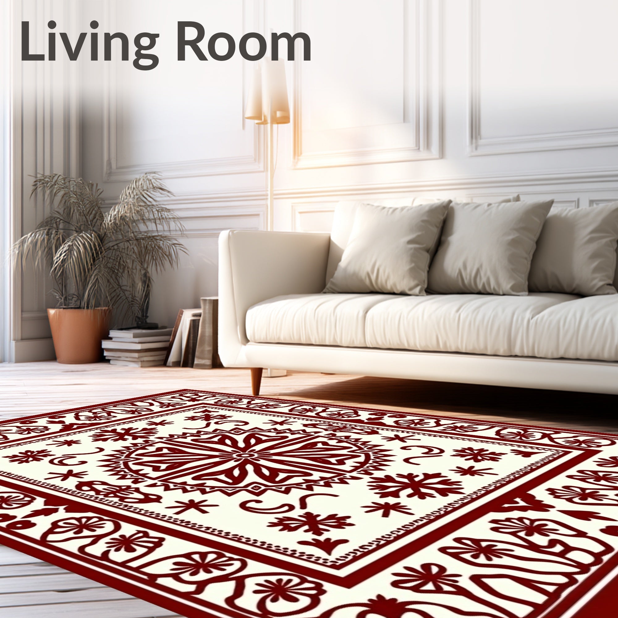 Deep Red Stylized Floral Medallion Rug