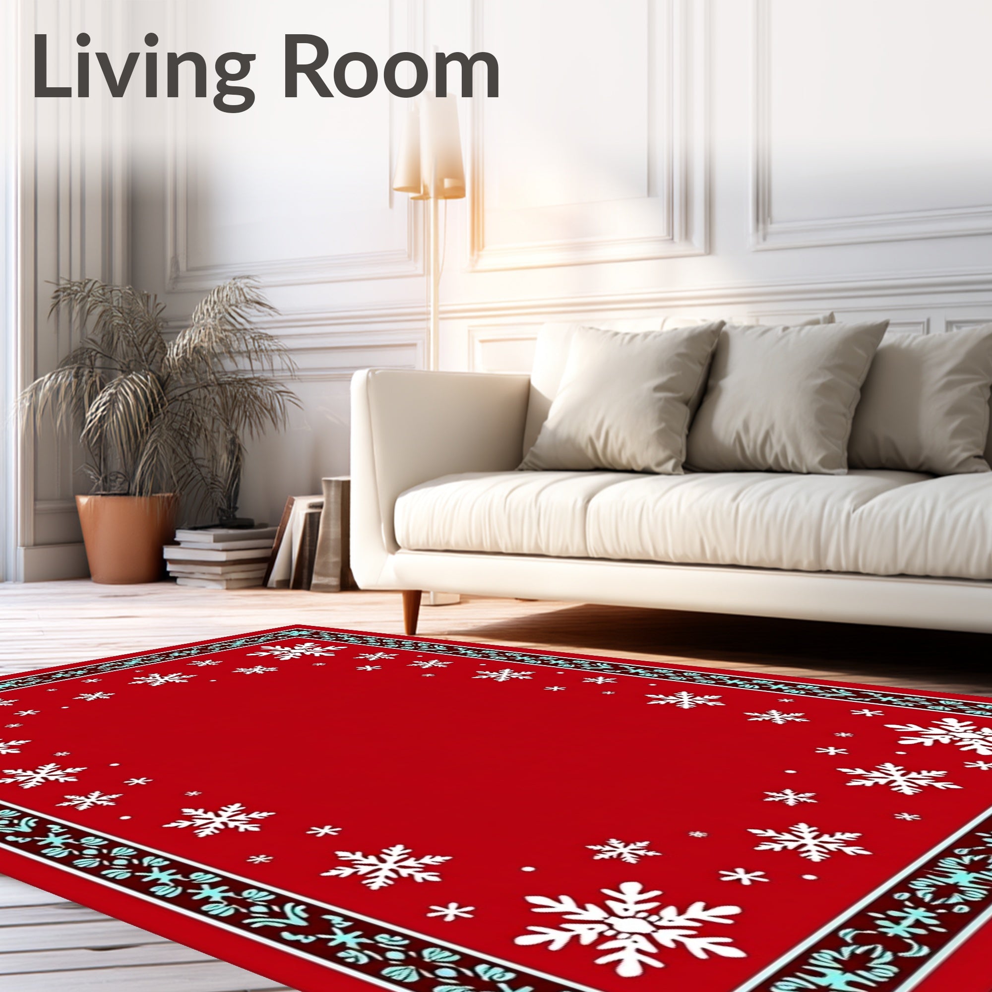 Crimson Snowflake Border With Light Blue Accents Rug