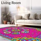 Vibrant Pink Floral Medallion Composition Rug