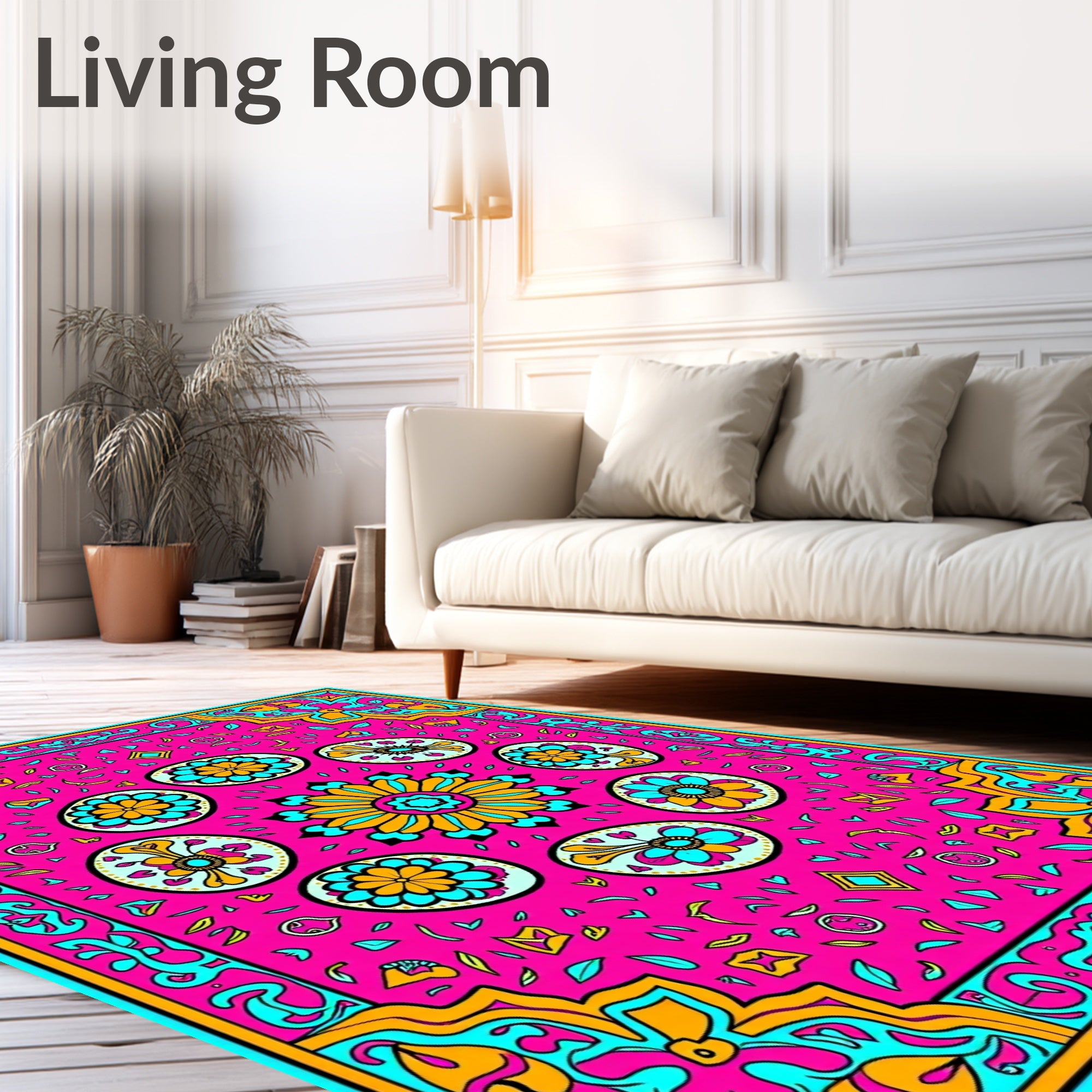 Vibrant Pink Floral Medallion Composition Rug