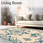 Teal Vintage Floral Scrollwork Rug
