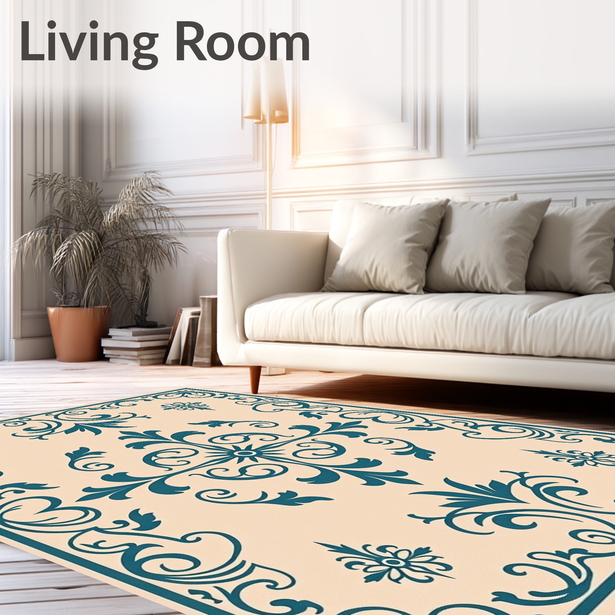 Teal Vintage Floral Scrollwork Rug