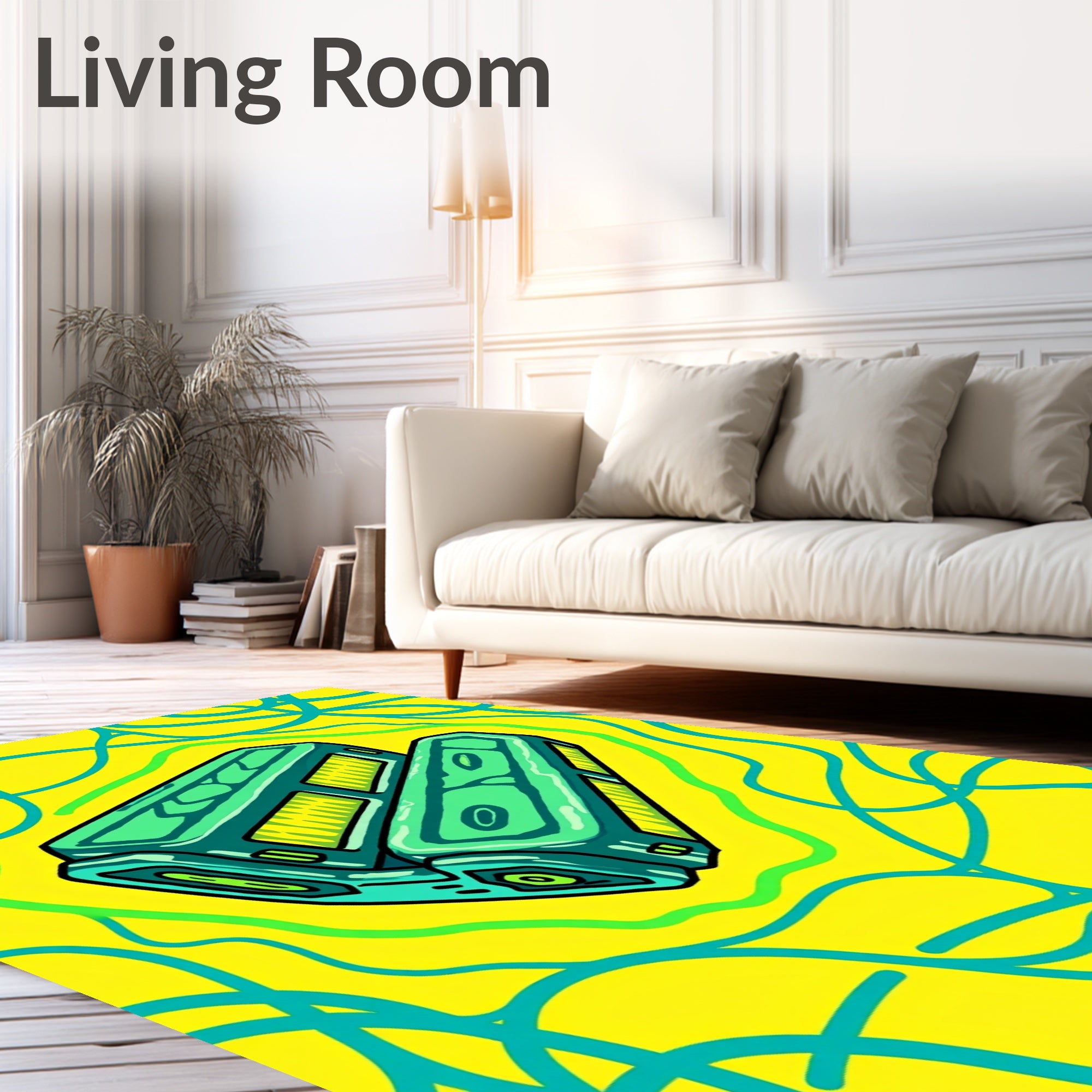 Futuristic Teal Abstract Geometric Rug