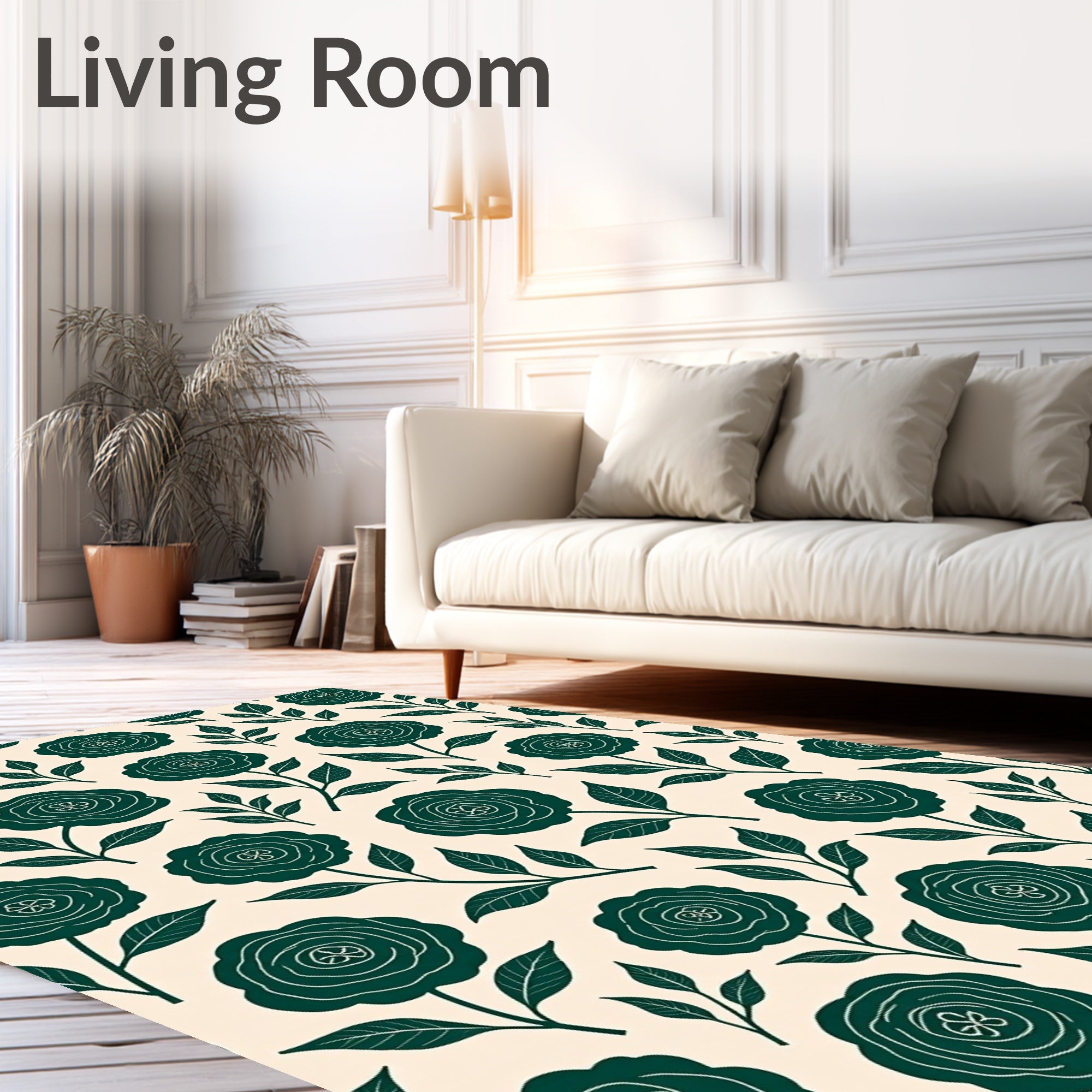 Deep Teal Blooming Rose Botanical Rug