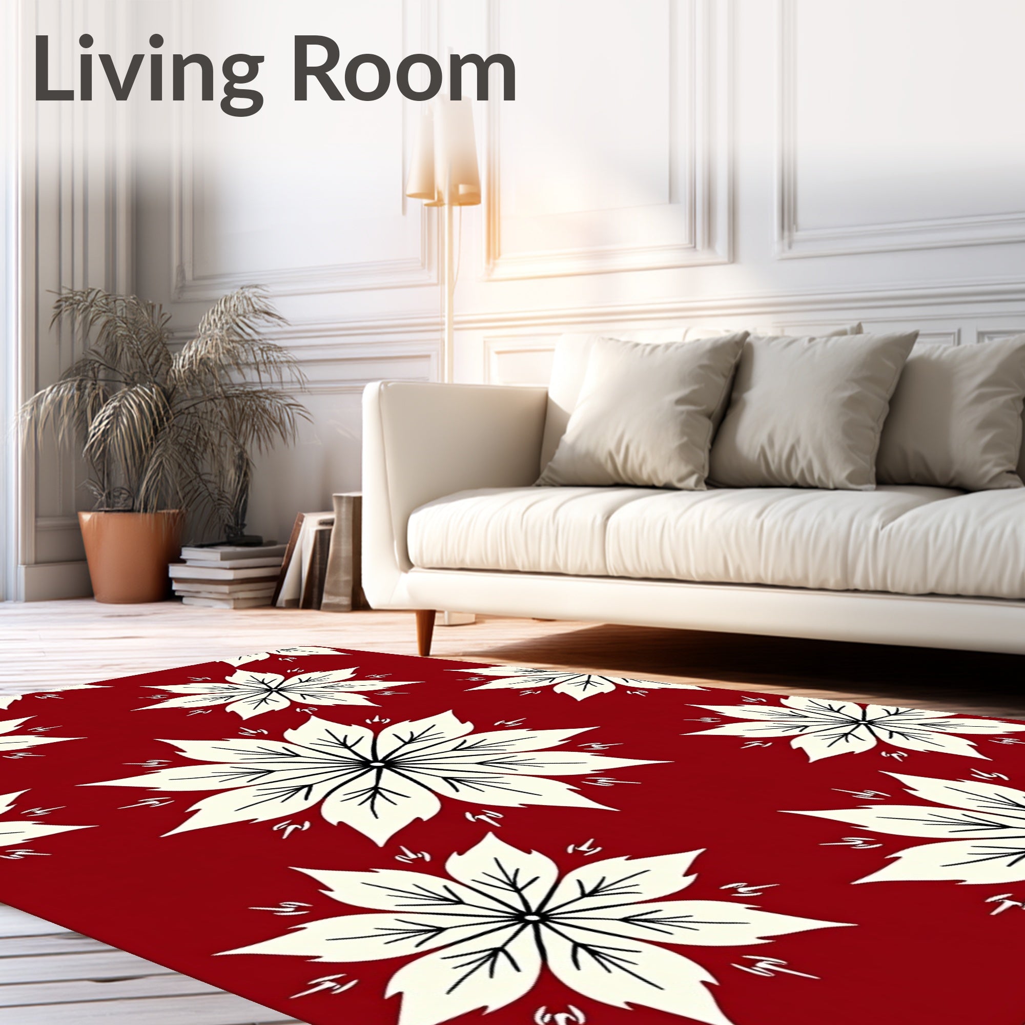 Bold Crimson Petal Mandala Rug