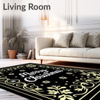 Black Golden Snowflakes Festive Border Rug
