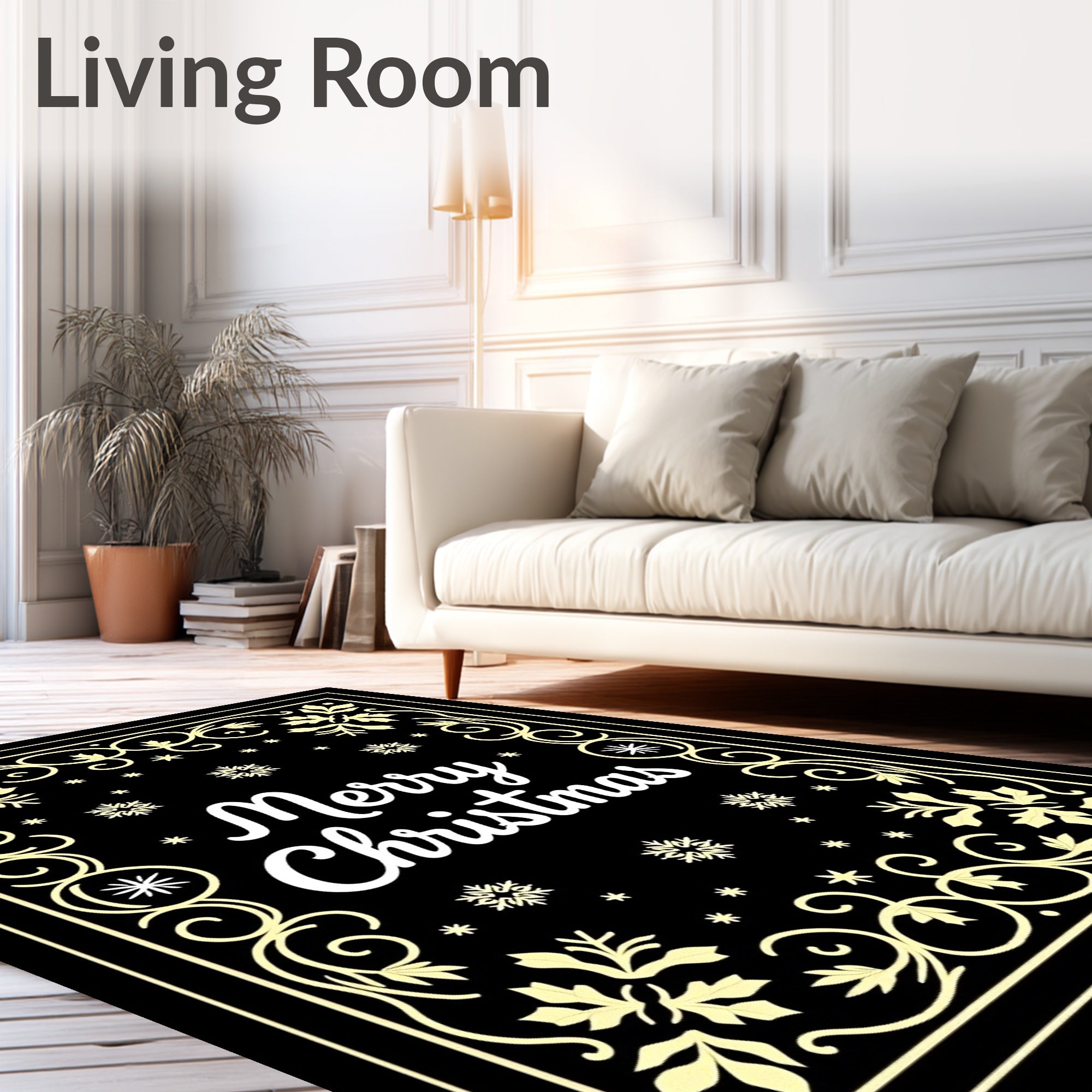 Black Golden Snowflakes Festive Border Rug