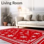 Red White Snowflakes Merry Christmas Rug