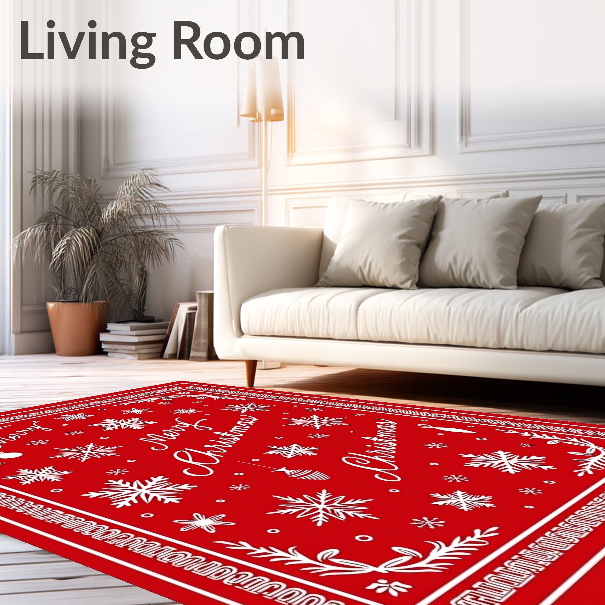 Red White Snowflakes Merry Christmas Rug