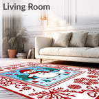 Festive Red Snowman Winter Scene Rug