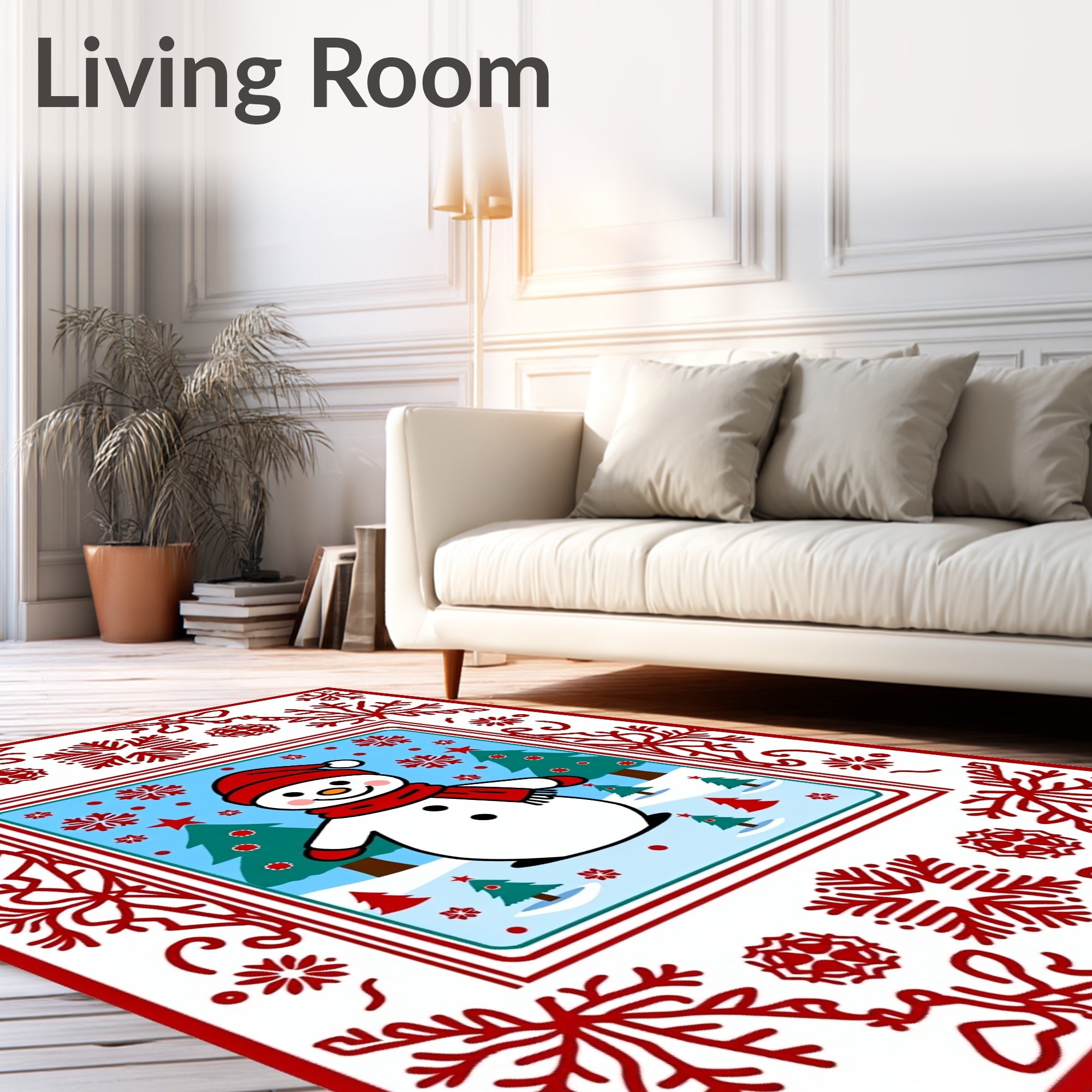 Festive Red Snowman Winter Scene Rug
