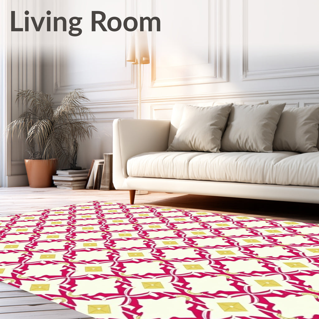 Crimson Yellow Lattice Geometric Layout Rug