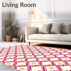 Crimson Yellow Lattice Geometric Layout Rug