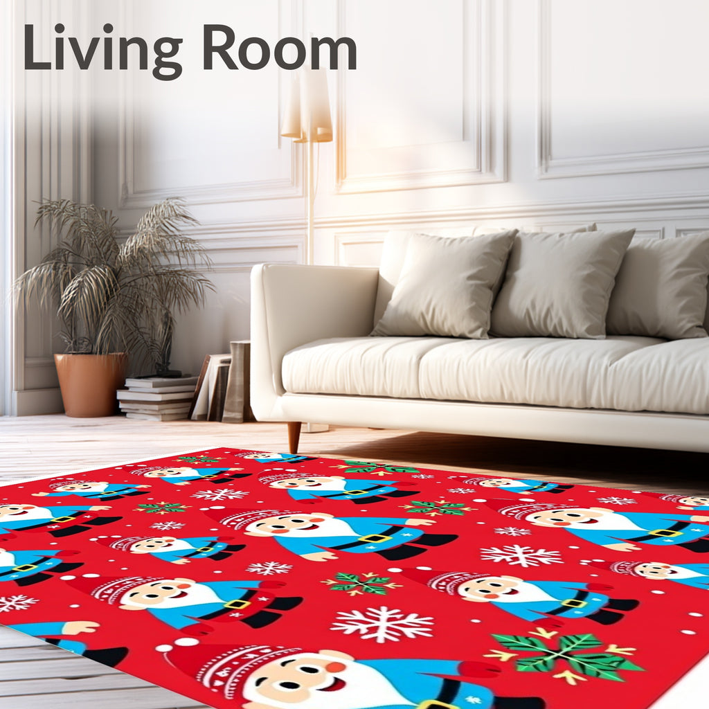 Cute Gnomes Snowflakes Red Christmas Rug