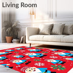 Cute Gnomes Snowflakes Red Christmas Rug