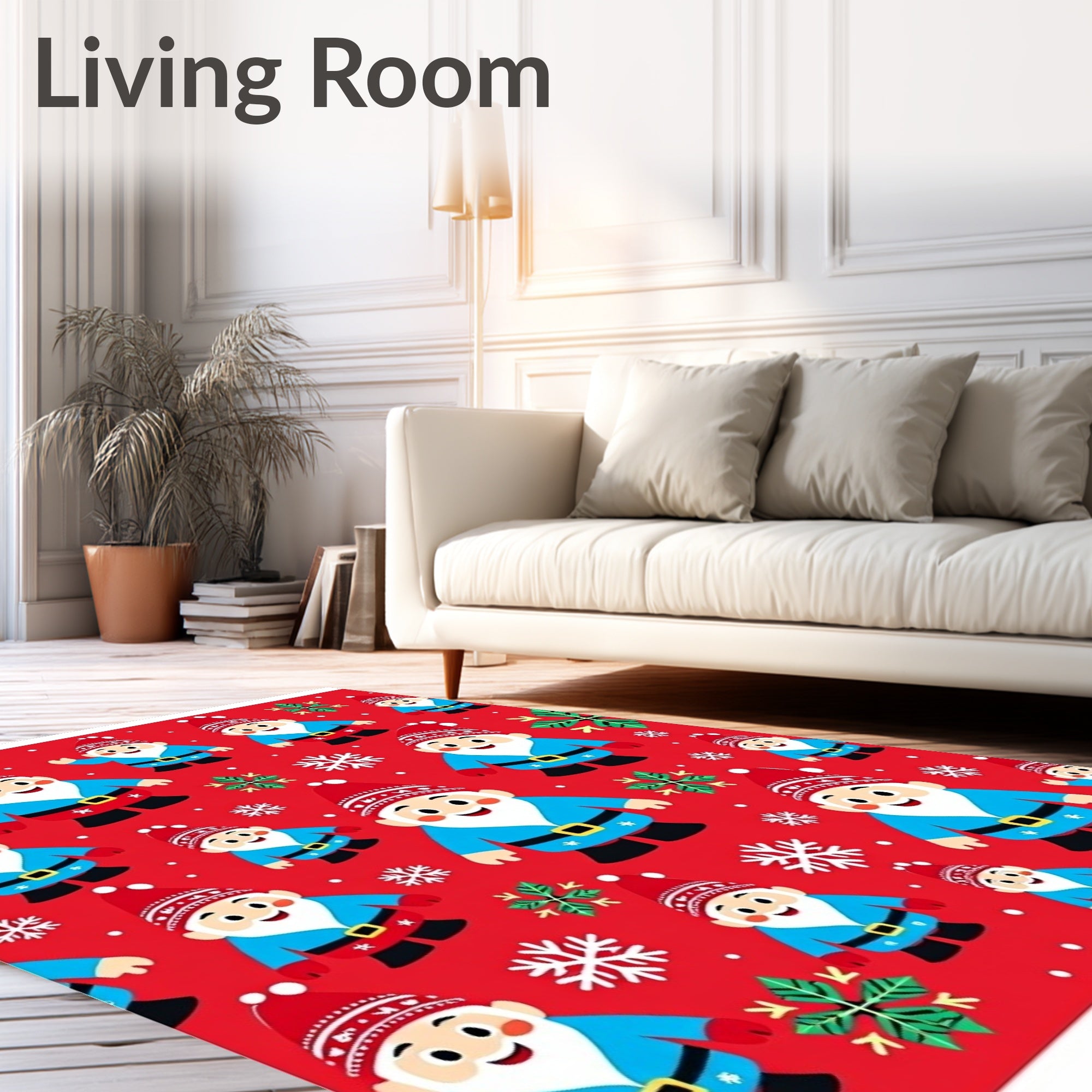 Cute Gnomes Snowflakes Red Christmas Rug