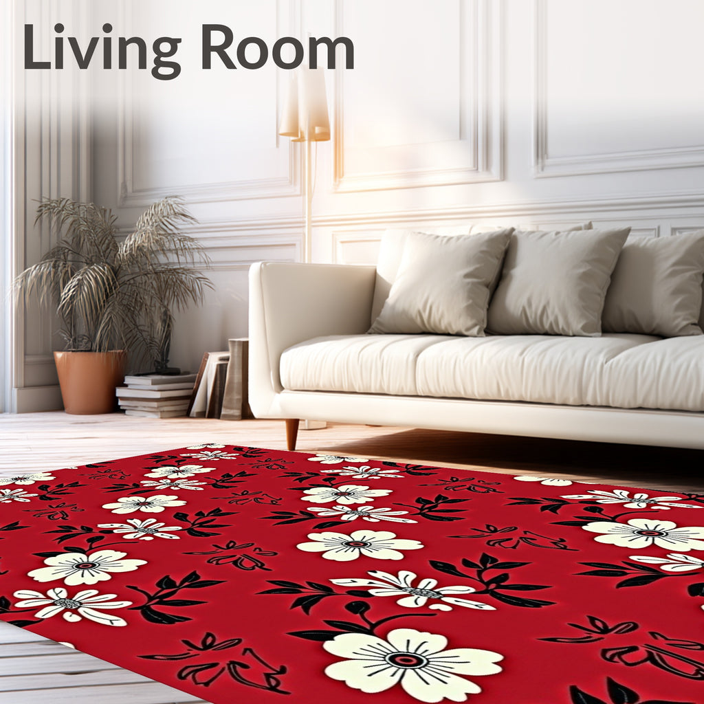 Crimson Floral Vines Delight Rug