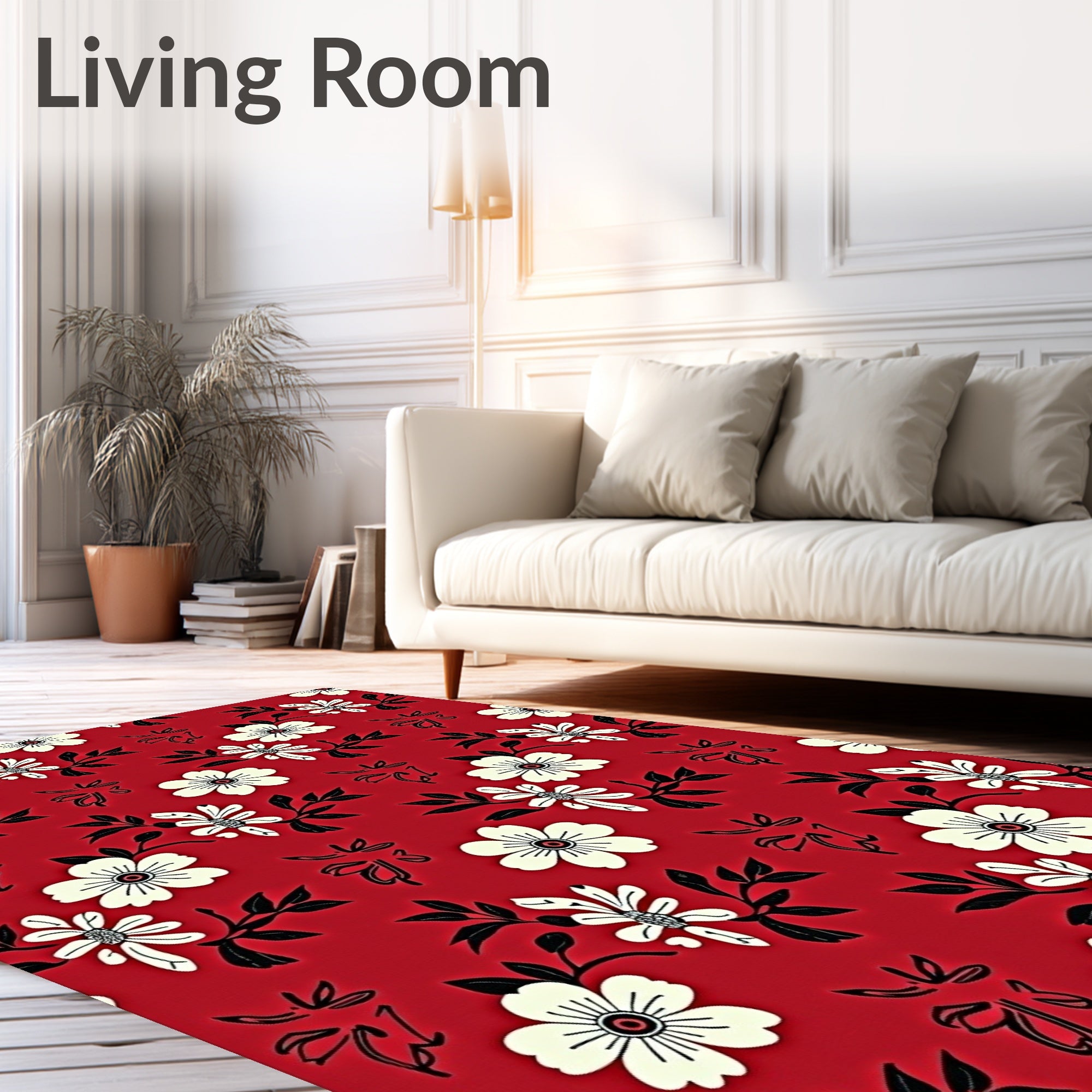 Crimson Floral Vines Delight Rug