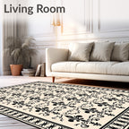 Black Fleur de Lis Cream Border Rug