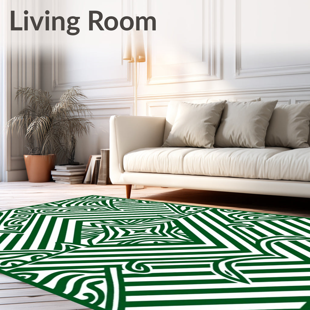 Emerald Green Abstract Geometric Stripes Rug