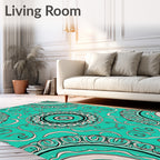 Teal Medallion Black and Cream Whimsical Rug