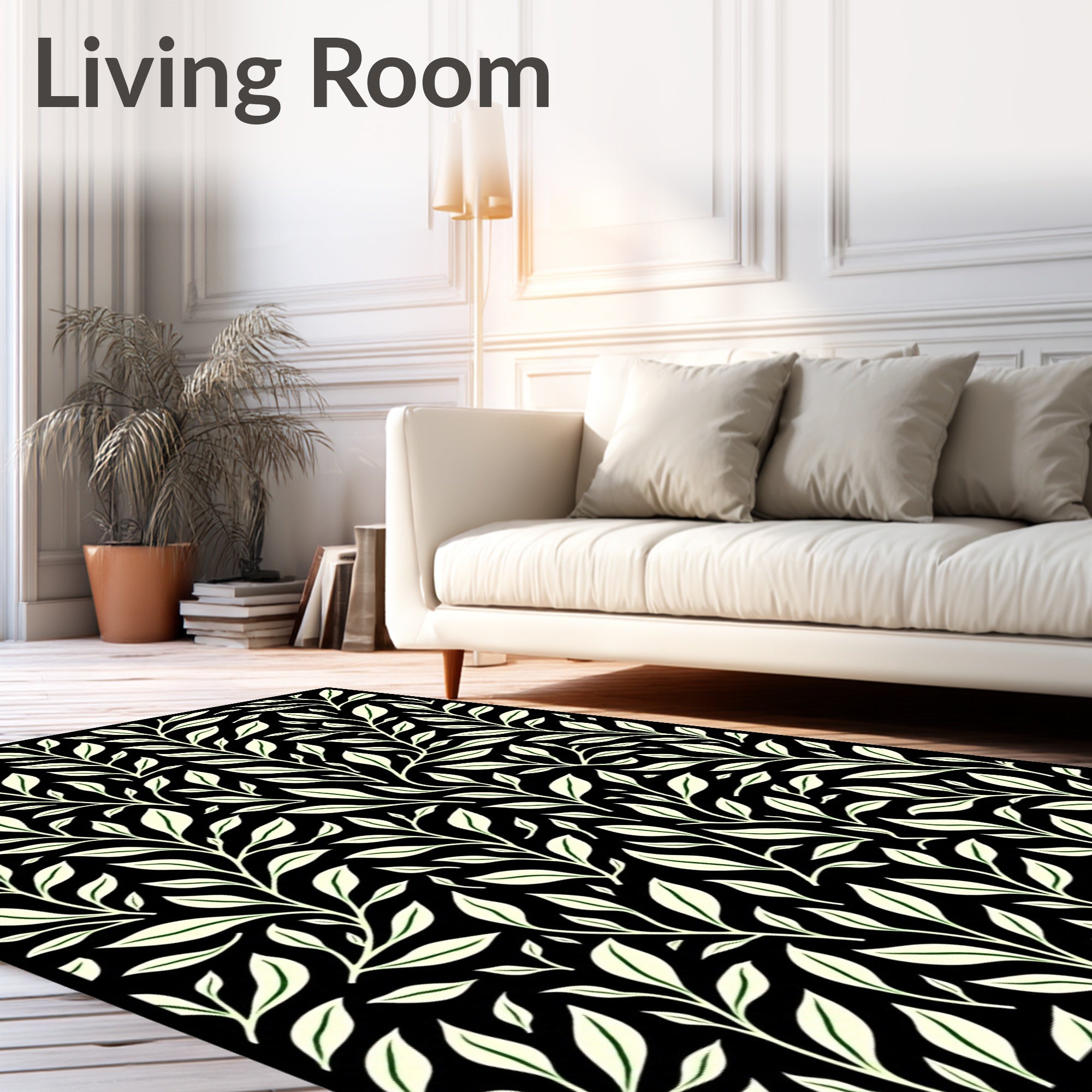 Black Cream Botanical Vine Repeating Rug