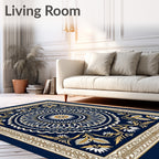 Golden Floral Medallion Navy Rug