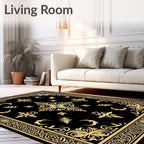 Classic Black Golden Floral Frame Rug