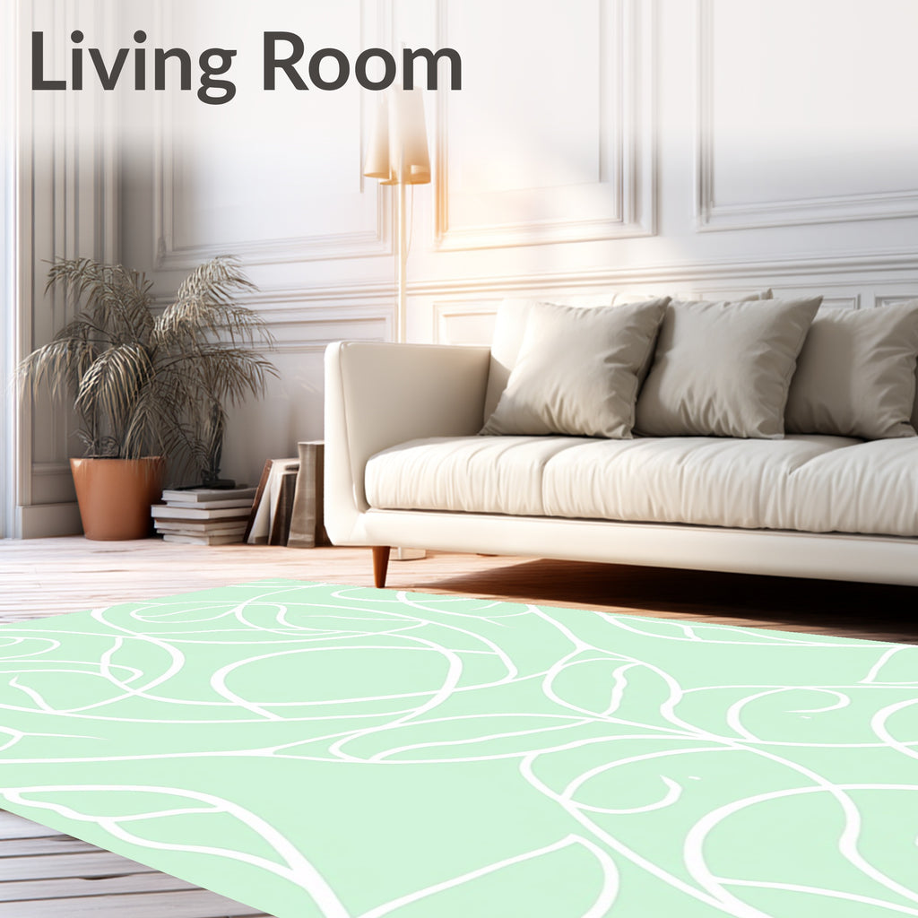 Pale Green White Curved Vine Rug