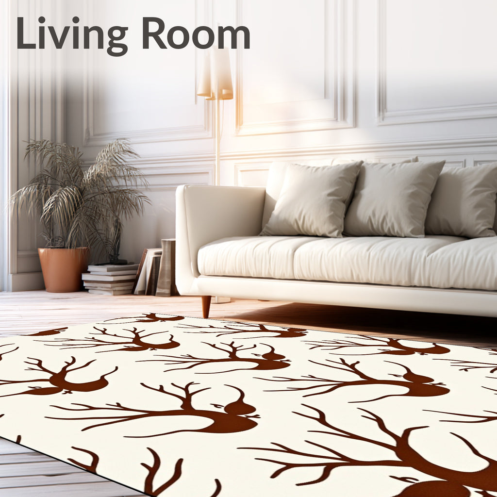 Brown bare trees on cream background Rug