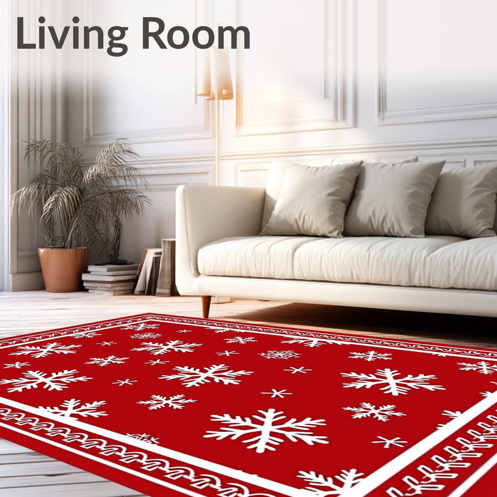 Red White Snowflakes Christmas Border Rug