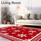 Red White Snowflakes Christmas Border Rug