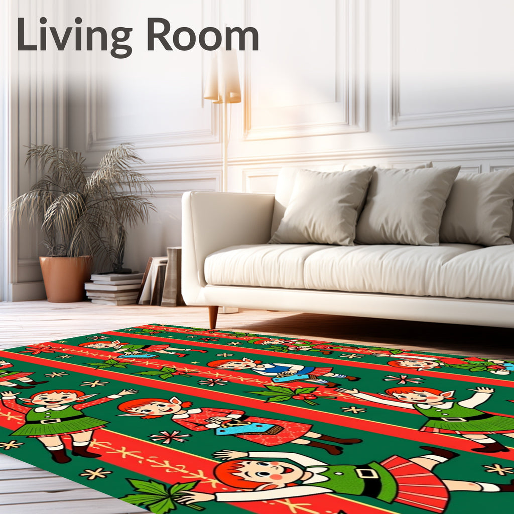 Christmas Elves Red Green Striped Rug